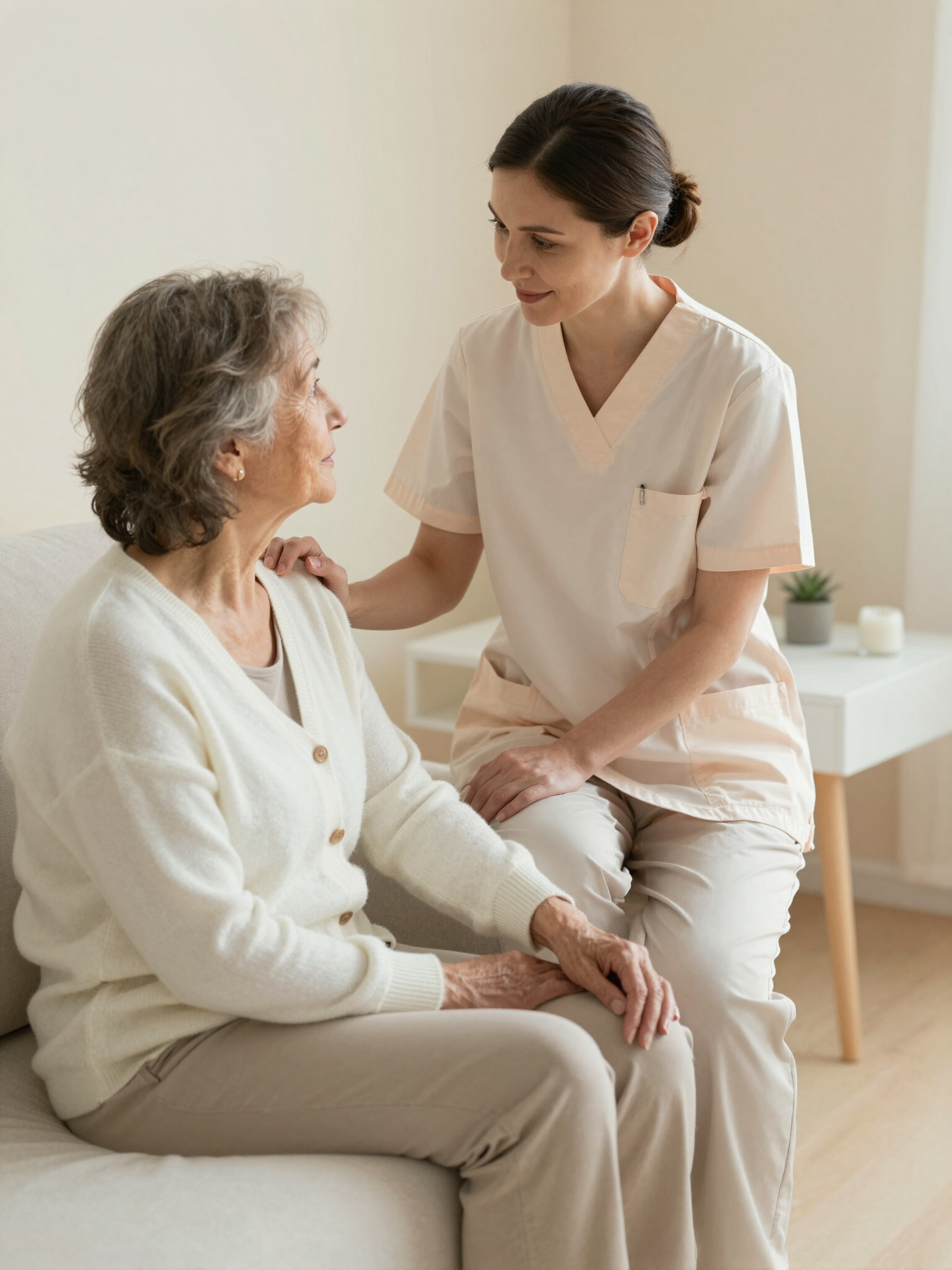 A home caregiver offering thoughtful support